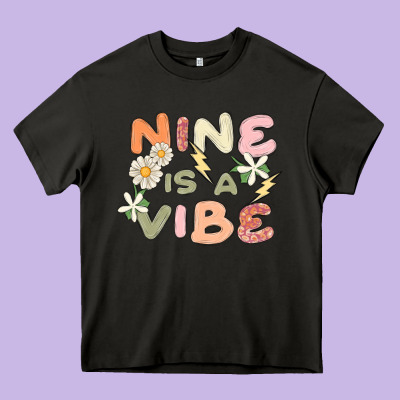 Nine Is A Vibe Heavy Core Tee Designed By Maliassmallbusiness