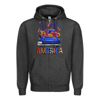 Charcoal Heather Western Fourth Of July America Truck Zipper Hoodie - FaDigitalArtStudio
