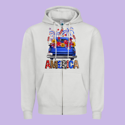 Western Fourth Of July America Truck Zipper Hoodie Designed By Fadigitalartstudio
