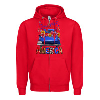 Red Western Fourth Of July America Truck Zipper Hoodie - FaDigitalArtStudio