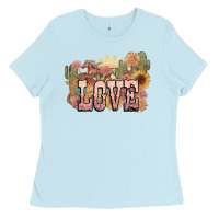 Baby Blue love horse western floral Ladies Tee - NancyCooperArtShop