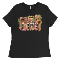 Black love horse western floral Ladies Tee - NancyCooperArtShop