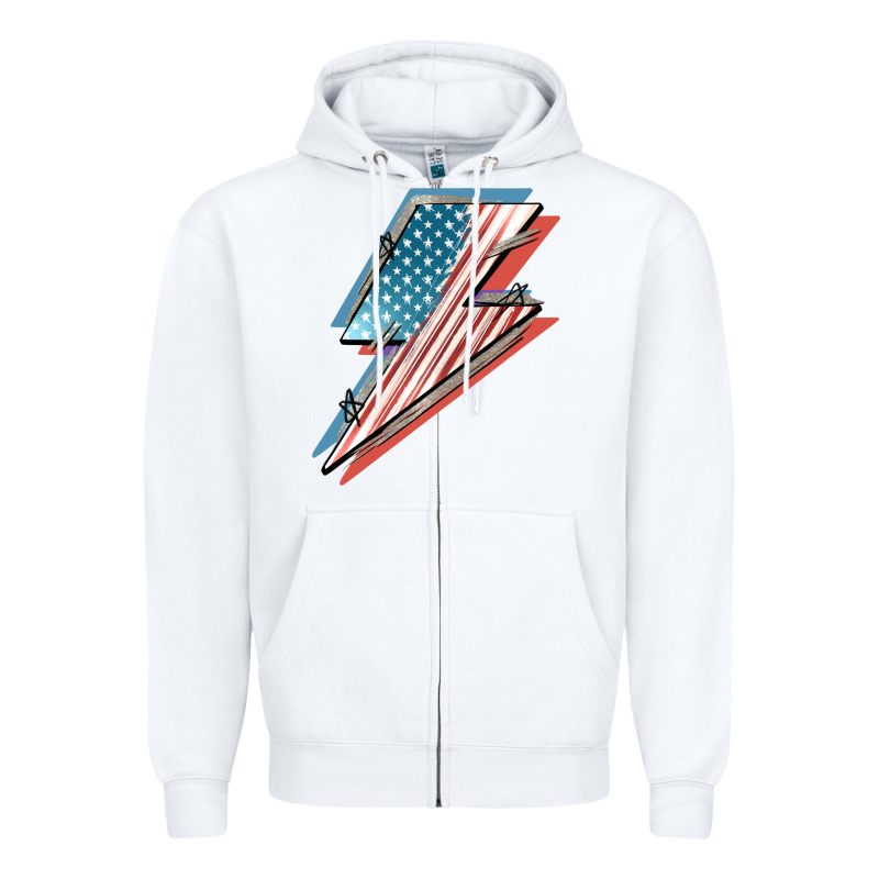 American Flag Lightning Bolt 4th Of July Zipper Hoodie by FaDigitalArtStudio | Teevron