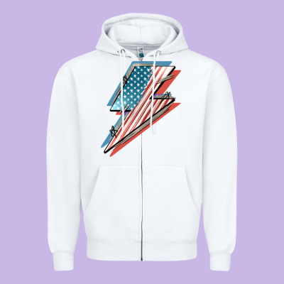 American Flag Lightning Bolt 4th Of July Zipper Hoodie Designed By Fadigitalartstudio