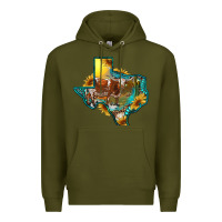 Army Green western texas map with longhorn bull Premium Hoodie - RanaPortraitStore