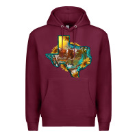 Burgundy western texas map with longhorn bull Premium Hoodie - RanaPortraitStore