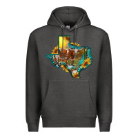 Charcoal Heather western texas map with longhorn bull Premium Hoodie - RanaPortraitStore