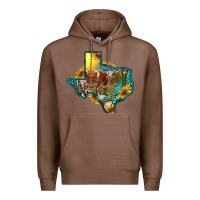 Chestnut western texas map with longhorn bull Premium Hoodie - RanaPortraitStore