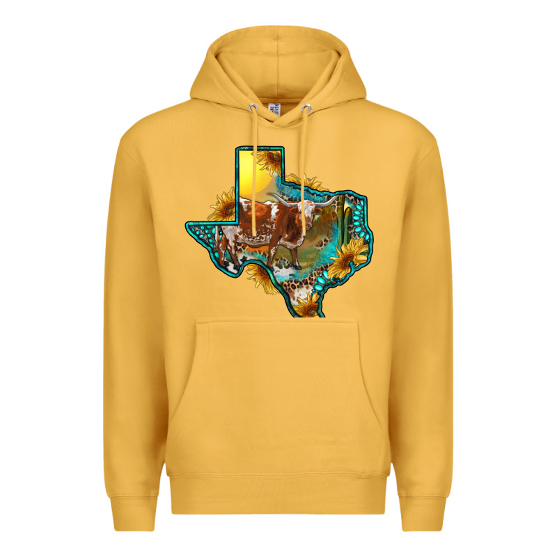 Western Texas Map With Longhorn Bull Premium Hoodie by RanaPortraitStore | Teevron