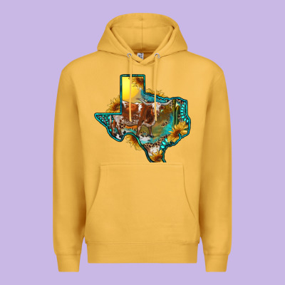 Western Texas Map With Longhorn Bull Premium Hoodie Designed By Ranaportraitstore