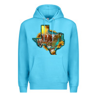 Ocean Blue western texas map with longhorn bull Premium Hoodie - RanaPortraitStore