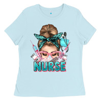 Baby Blue nurse life messy bun Ladies Tee - NancyCooperArtShop
