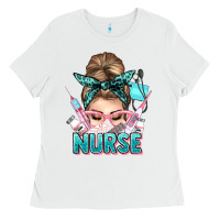 White nurse life messy bun Ladies Tee - NancyCooperArtShop