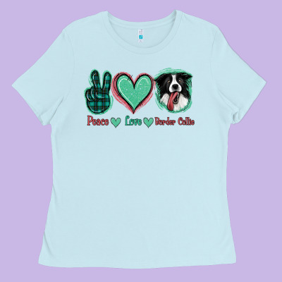 Peace Love Border Collie Ladies Tee Designed By Jasminsmagicworld