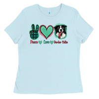 Baby Blue Peace Love Border Collie Ladies Tee - Jasminsmagicworld