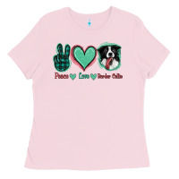 Bubblegum Pink Peace Love Border Collie Ladies Tee - Jasminsmagicworld