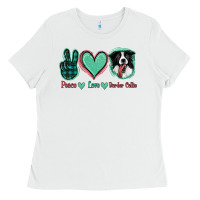 White Peace Love Border Collie Ladies Tee - Jasminsmagicworld