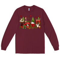 Burgundy Christmas coffee cups Long Sleeve Tee - texasbilliewilder