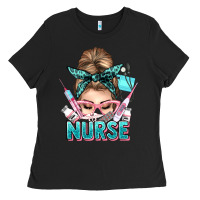 Black nurse life messy bun Ladies Tee - NancyCooperArtShop