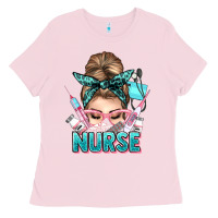 Bubblegum Pink nurse life messy bun Ladies Tee - NancyCooperArtShop