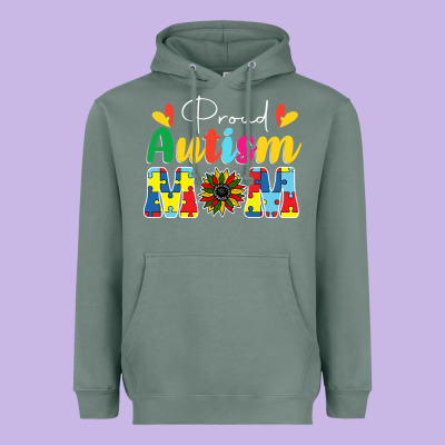 Proud Autism Mom Sunflower Heavyweight Hoodie Designed By Cowhidedigitalart