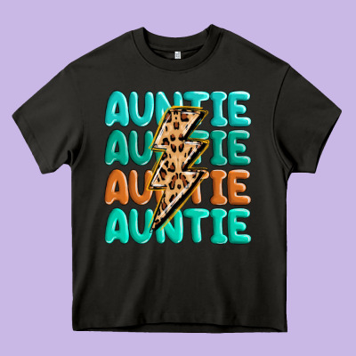 Auntıe With Lightning Bolt Heavy Core Tee Designed By Maliassmallbusiness