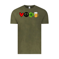Vintage Olive Funny St Patricks Day Love Peace Clover and Beer Vintage Tee - Bettercallsaul
