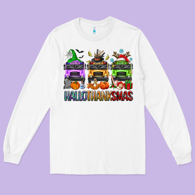 Hallothanksmas School Bus Long Sleeve Tee Designed By Texasbilliewilder
