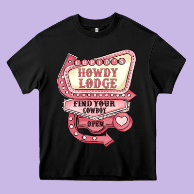 Cupids Howdy Lodge Find Your Cowboy Open Heavy Core Tee Designed By Maliassmallbusiness