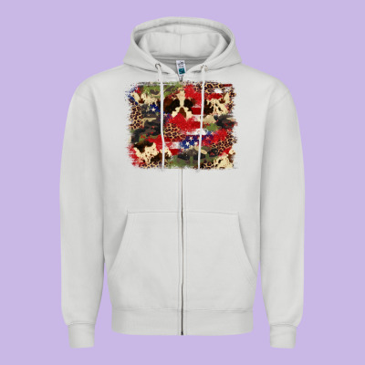 4th Of July American Flagcowhide  Leopard Backgrou Zipper Hoodie Designed By Fadigitalartstudio