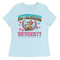 Baby Blue motherhood university with coffee Ladies Tee - NancyCooperArtShop
