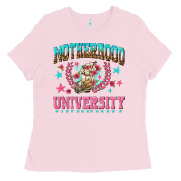 Bubblegum Pink motherhood university with coffee Ladies Tee - NancyCooperArtShop