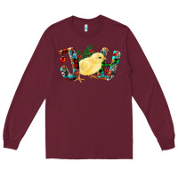 Burgundy Christmas Joy With Chick Long Sleeve Tee - RanaPortraitStore