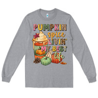 Heather Grey Pumpkin spice livin' my best life Long Sleeve Tee - NancyCooperArtShop