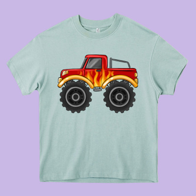 Monster Truck With Flames Heavy Core Tee Designed By Maliassmallbusiness