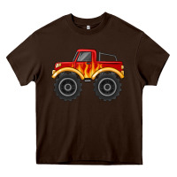 Chocolate Brown monster truck with flames Heavy Core Tee - MaliasSmallBusiness