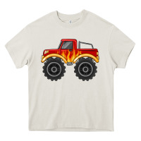 Cream monster truck with flames Heavy Core Tee - MaliasSmallBusiness