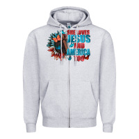 Heather Grey She love Jesus and America too Zipper Hoodie - FaDigitalArtStudio
