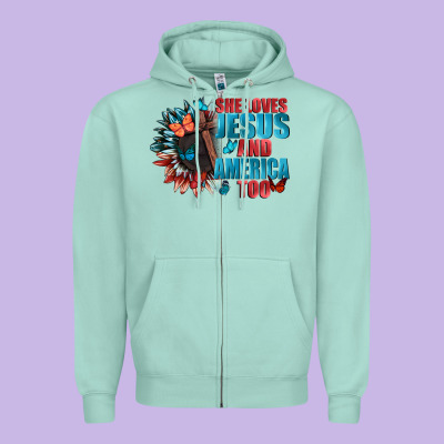 She Love Jesus And America Too Zipper Hoodie Designed By Fadigitalartstudio