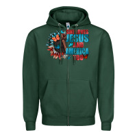 Sports Green She love Jesus and America too Zipper Hoodie - FaDigitalArtStudio