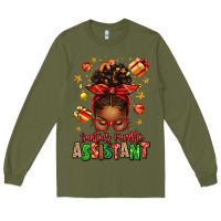 Army Green santa's favorite assistant afro messy bun Long Sleeve Tee - texasbilliewilder