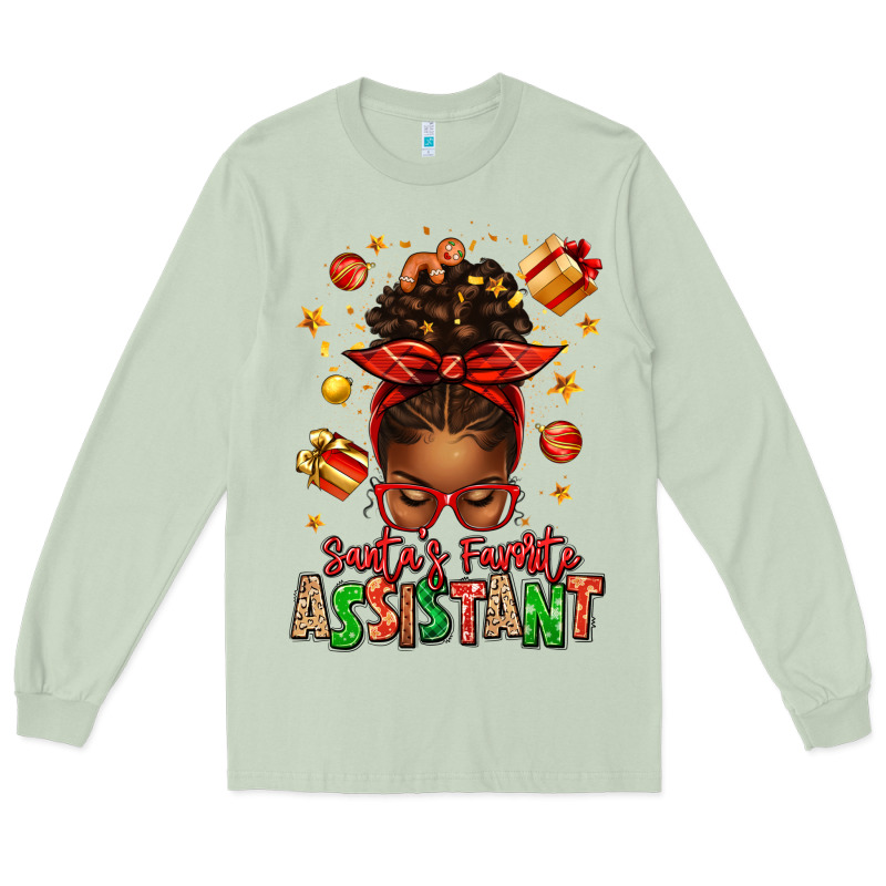 Santa's Favorite Assistant Afro Messy Bun Long Sleeve Tee by texasbilliewilder | Teevron