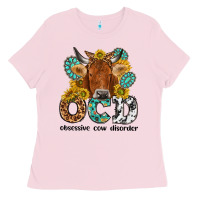 Bubblegum Pink obsessive cow disorder Ladies Tee - NancyCooperArtShop