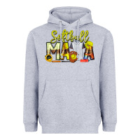 Heather Grey Softball Mama Heavyweight Hoodie - CowhideDigitalArt