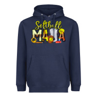 Navy Softball Mama Heavyweight Hoodie - CowhideDigitalArt