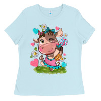 Baby Blue little cute cow Ladies Tee - NancyCooperArtShop