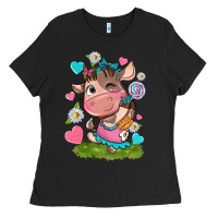 Black little cute cow Ladies Tee - NancyCooperArtShop