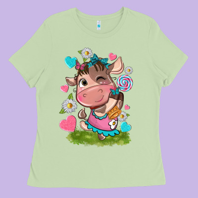 Little Cute Cow Ladies Tee Designed By Nancycooperartshop