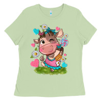 Matcha little cute cow Ladies Tee - NancyCooperArtShop