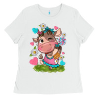 White little cute cow Ladies Tee - NancyCooperArtShop